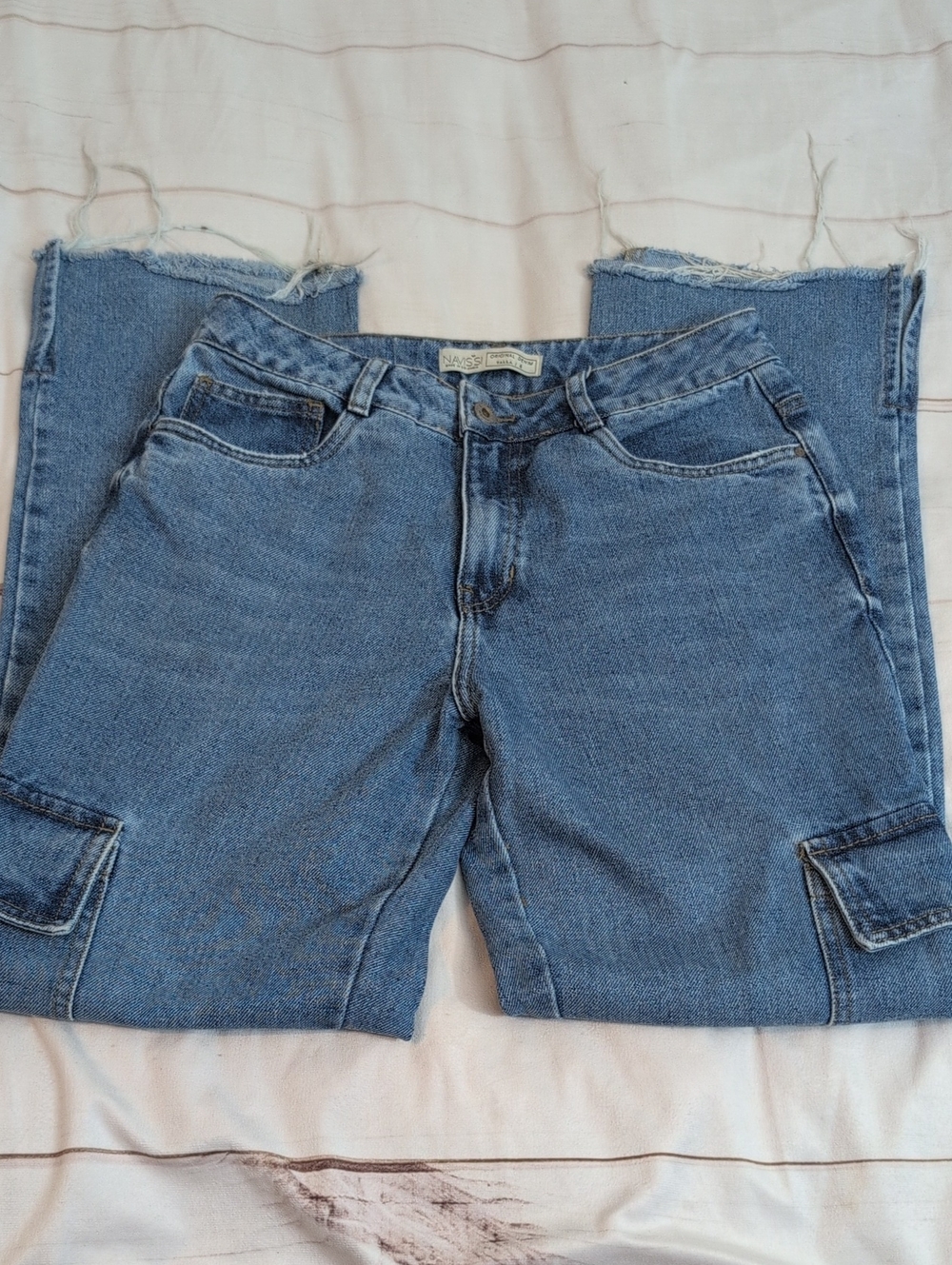 Navissi Light Blue Women's Cargo Boyfriend Jeans soze 8 Tall